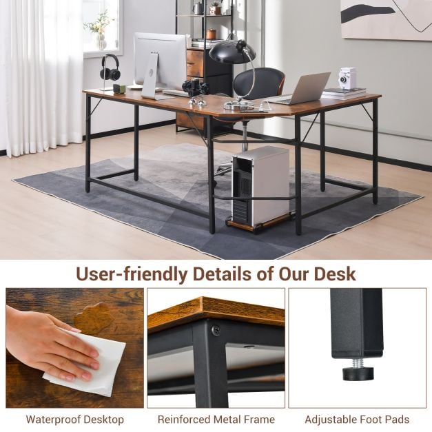 L Shaped Desk with Power Outlet CPU Stand and Heavy duty Metal Frame