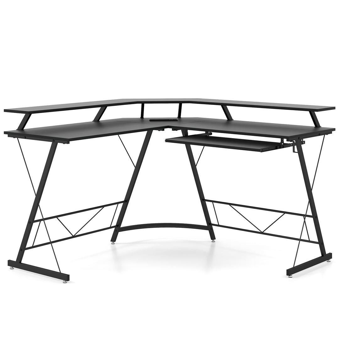 L shaped Computer Desk with Power Outlet and Monitor Stand - TidySpaces