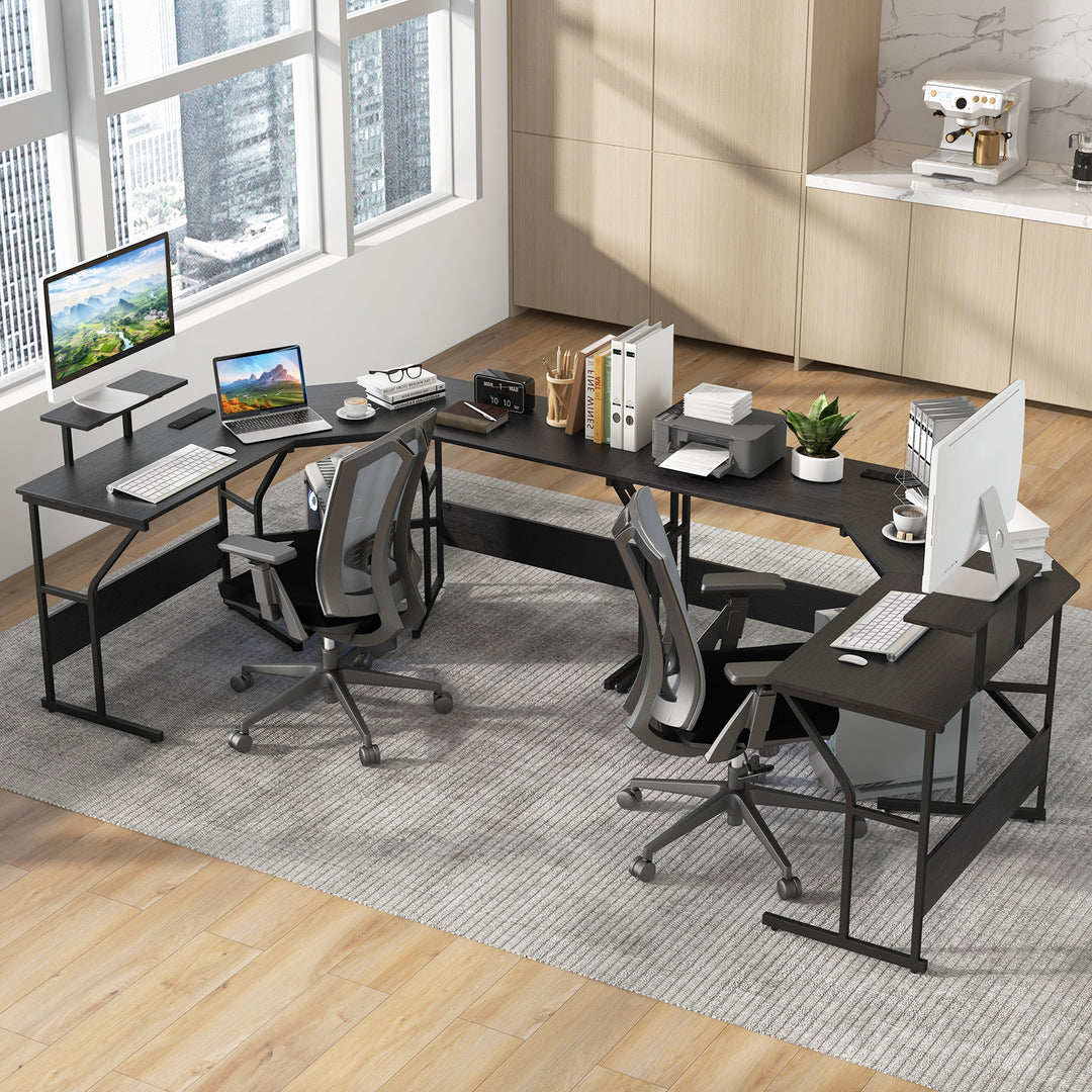 L Shaped Desk Corner Computer Desk with Movable Monitor Stand - TidySpaces