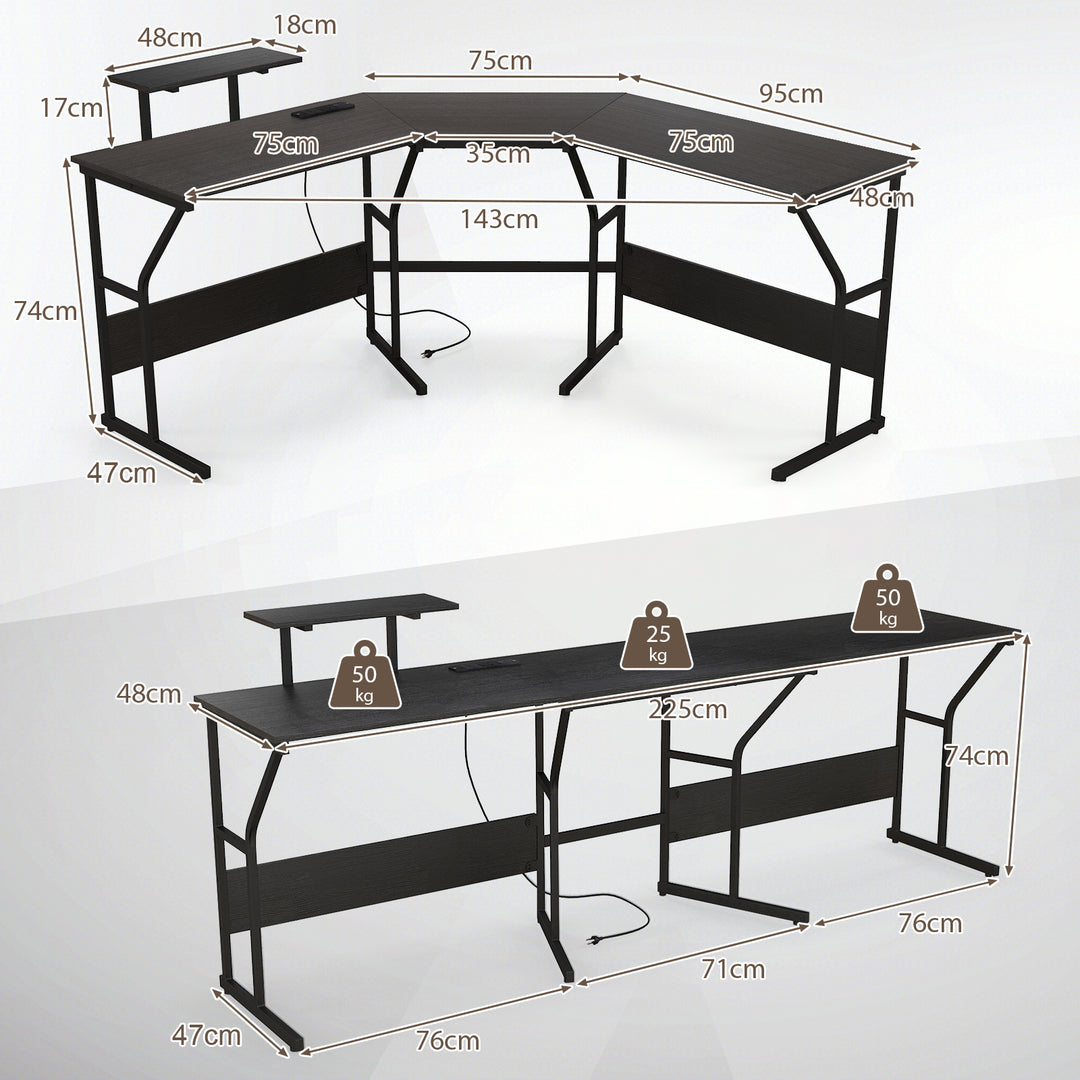 L Shaped Desk Corner Computer Desk with Movable Monitor Stand - TidySpaces