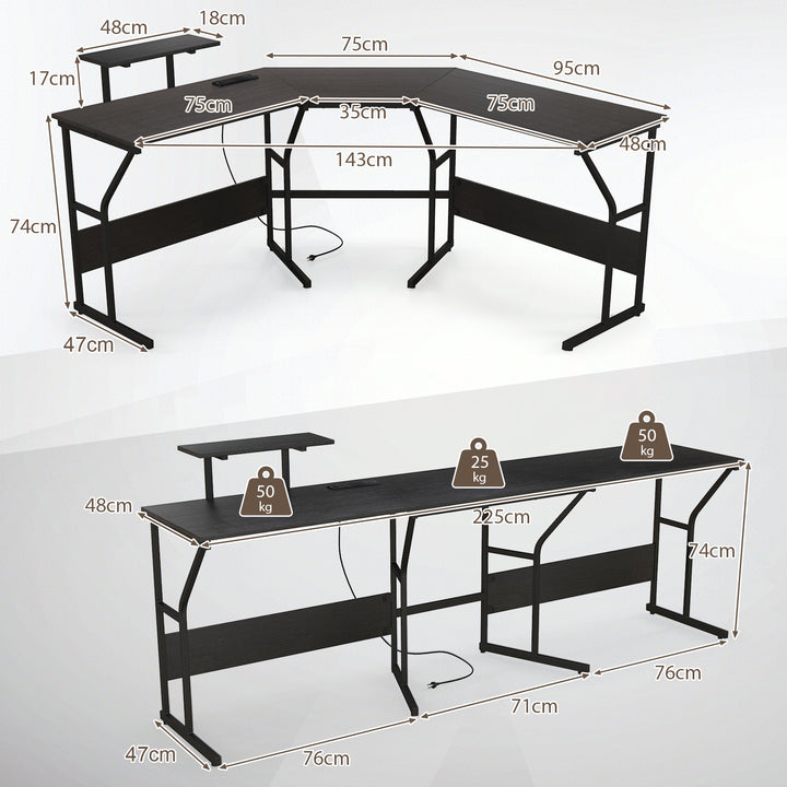 L Shaped Desk Corner Computer Desk with Movable Monitor Stand - TidySpaces