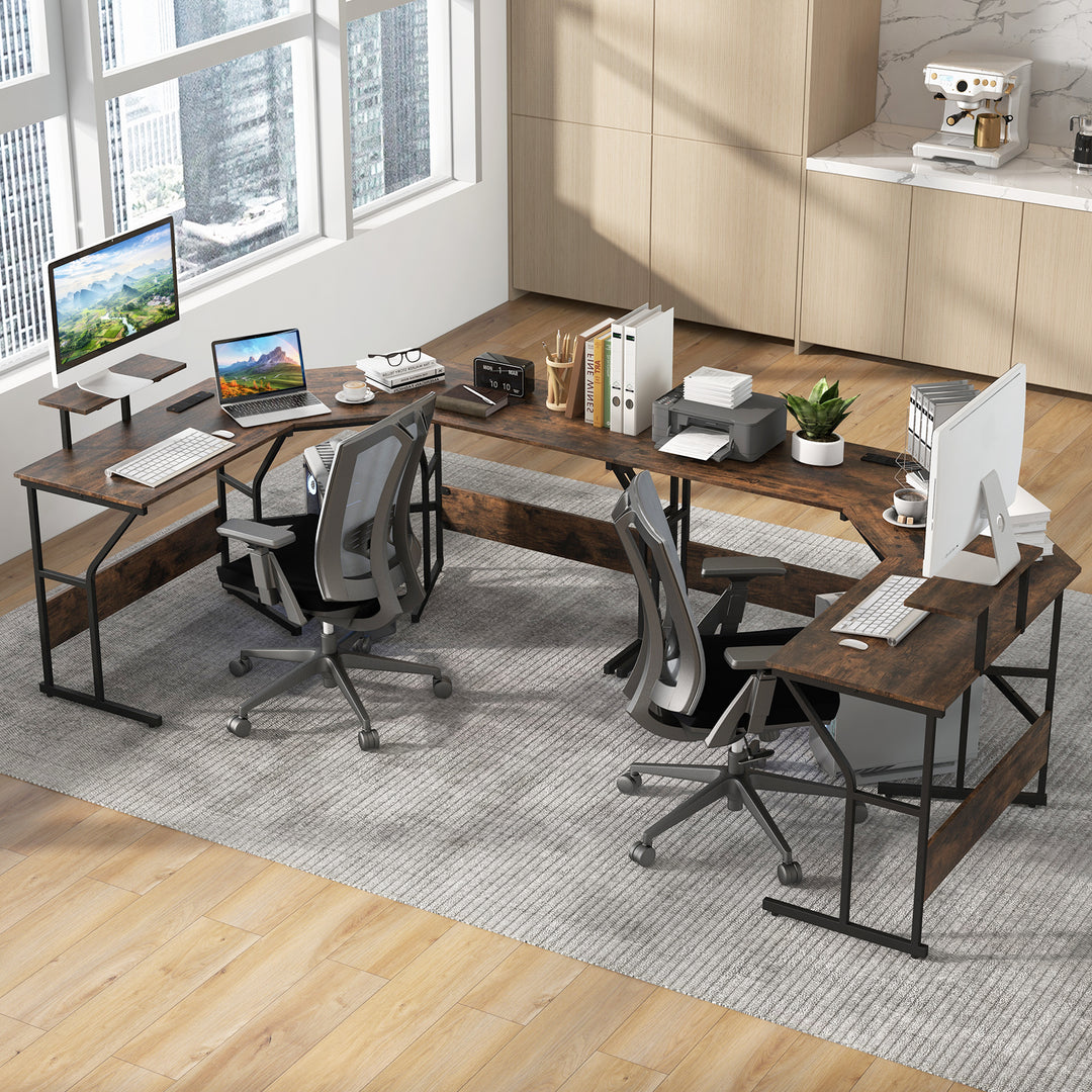 L Shaped Desk Corner Computer Desk with Movable Monitor Stand - TidySpaces