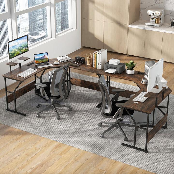L Shaped Desk Corner Computer Desk with Movable Monitor Stand - TidySpaces