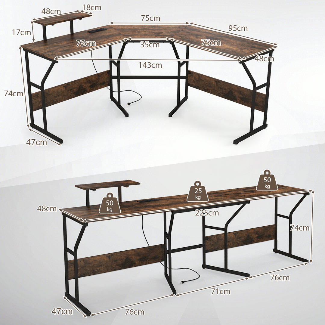 L Shaped Desk Corner Computer Desk with Movable Monitor Stand - TidySpaces