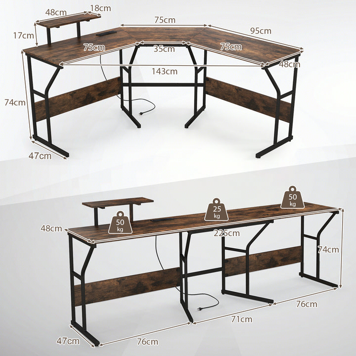 L Shaped Desk Corner Computer Desk with Movable Monitor Stand - TidySpaces