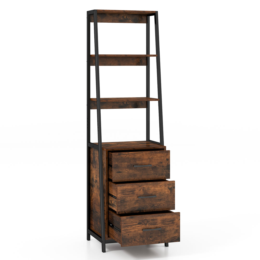 Ladder Bookshelf Tall Bookcase with 3 Open Shelves and 3 Drawers