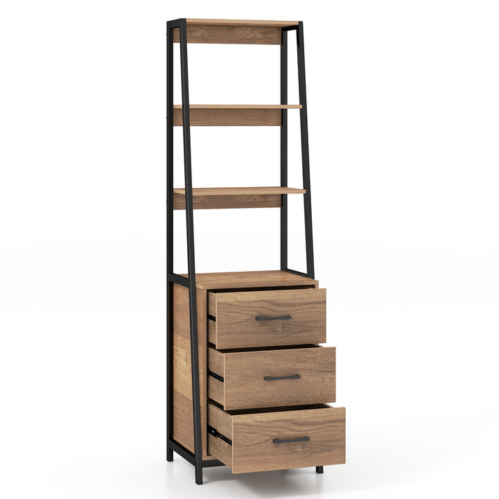 Ladder Bookshelf Tall Bookcase with 3 Open Shelves and 3 Drawers