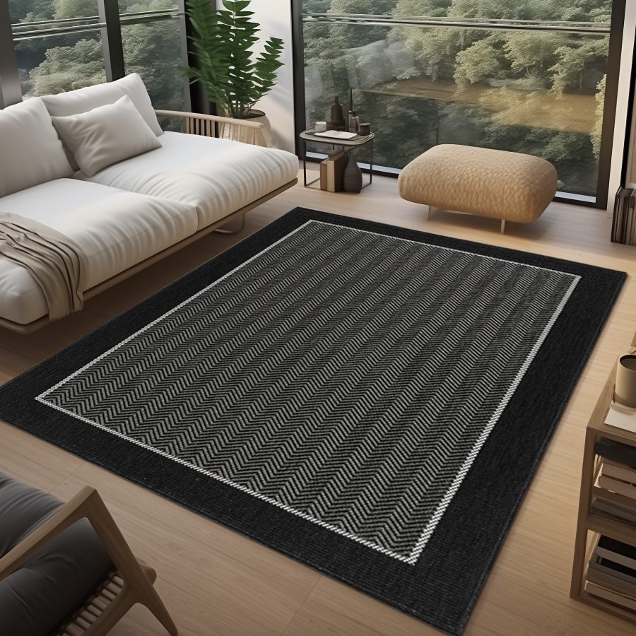 Outdoor Indoor Reversible Rug Quality Woven Soft  Sisal Look Weave Black White Cream Colour