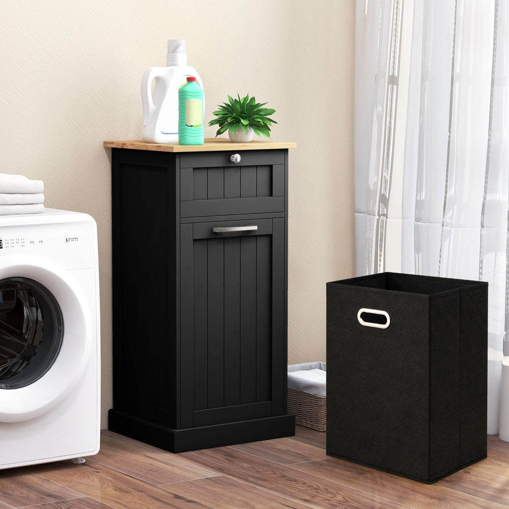 Laundry Cabinet with Basket Freestanding Tilt Out Laundry Hamper with Drawer - TidySpaces
