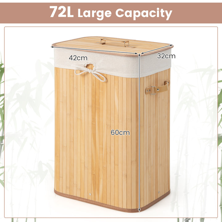 72L Bamboo Laundry Basket with Lid and Washable Liner Bag - TidySpaces