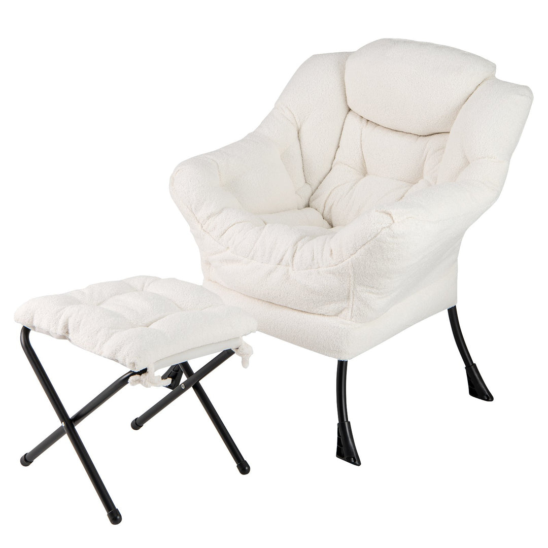 Lazy Chair with Ottoman and Folding Footrest for Living Room Beige - TidySpaces