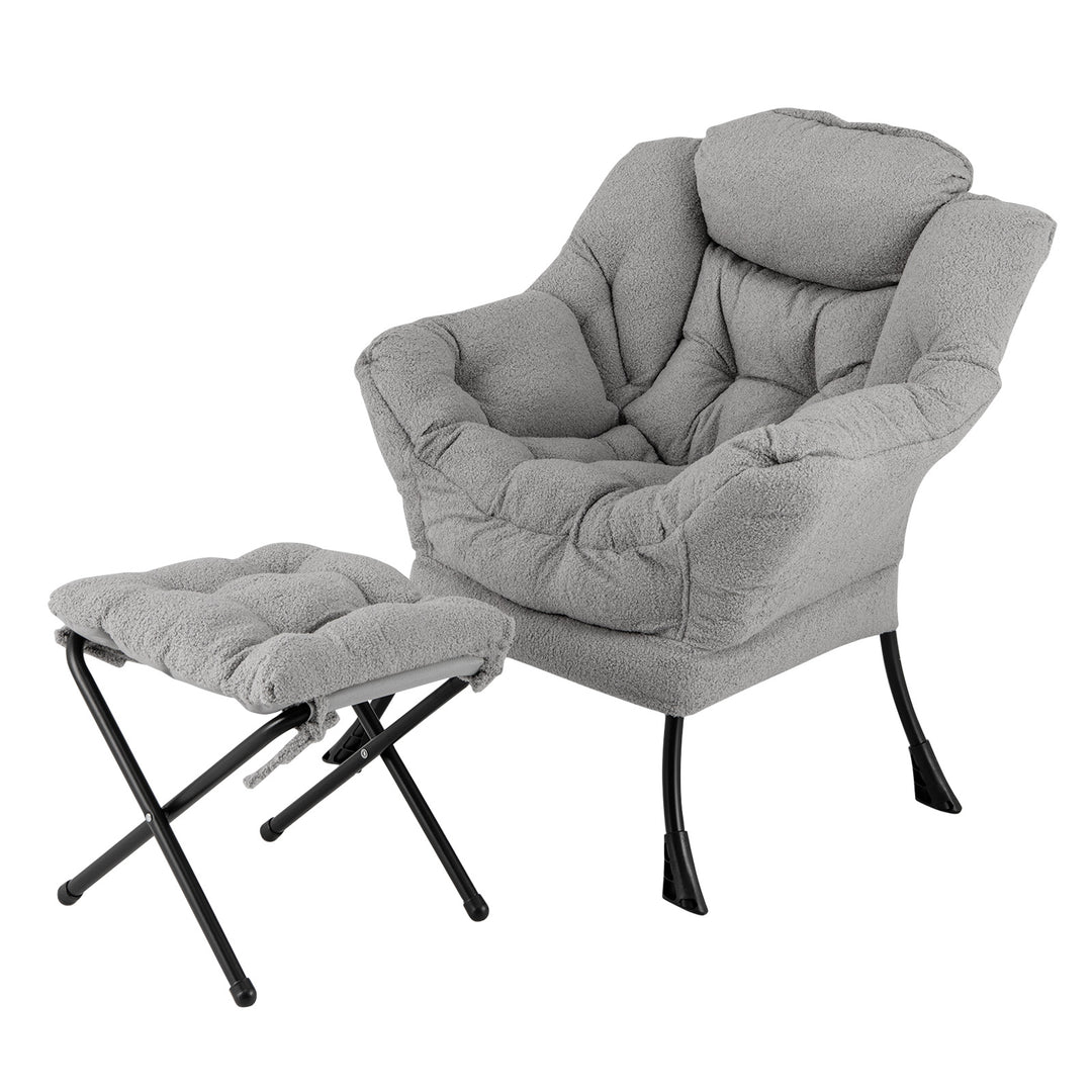 Lazy Chair with Ottoman and Folding Footrest for Living Room Grey - TidySpaces