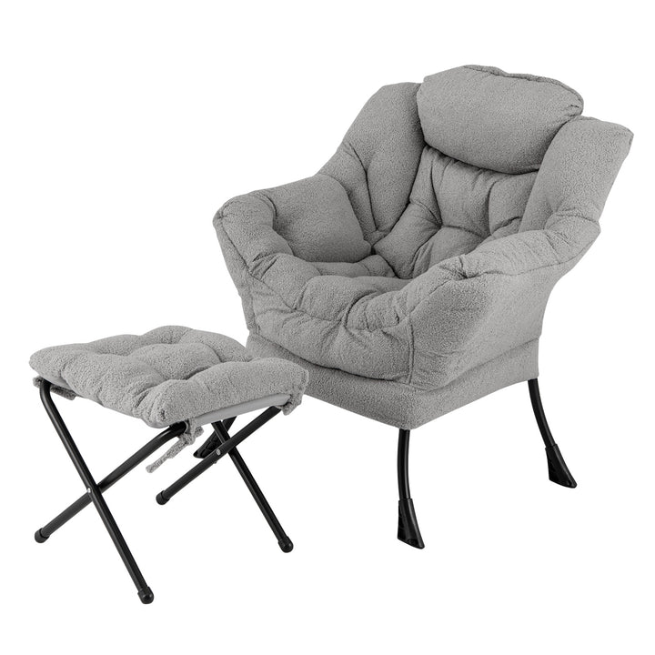 Lazy Chair with Ottoman and Folding Footrest for Living Room Grey - TidySpaces