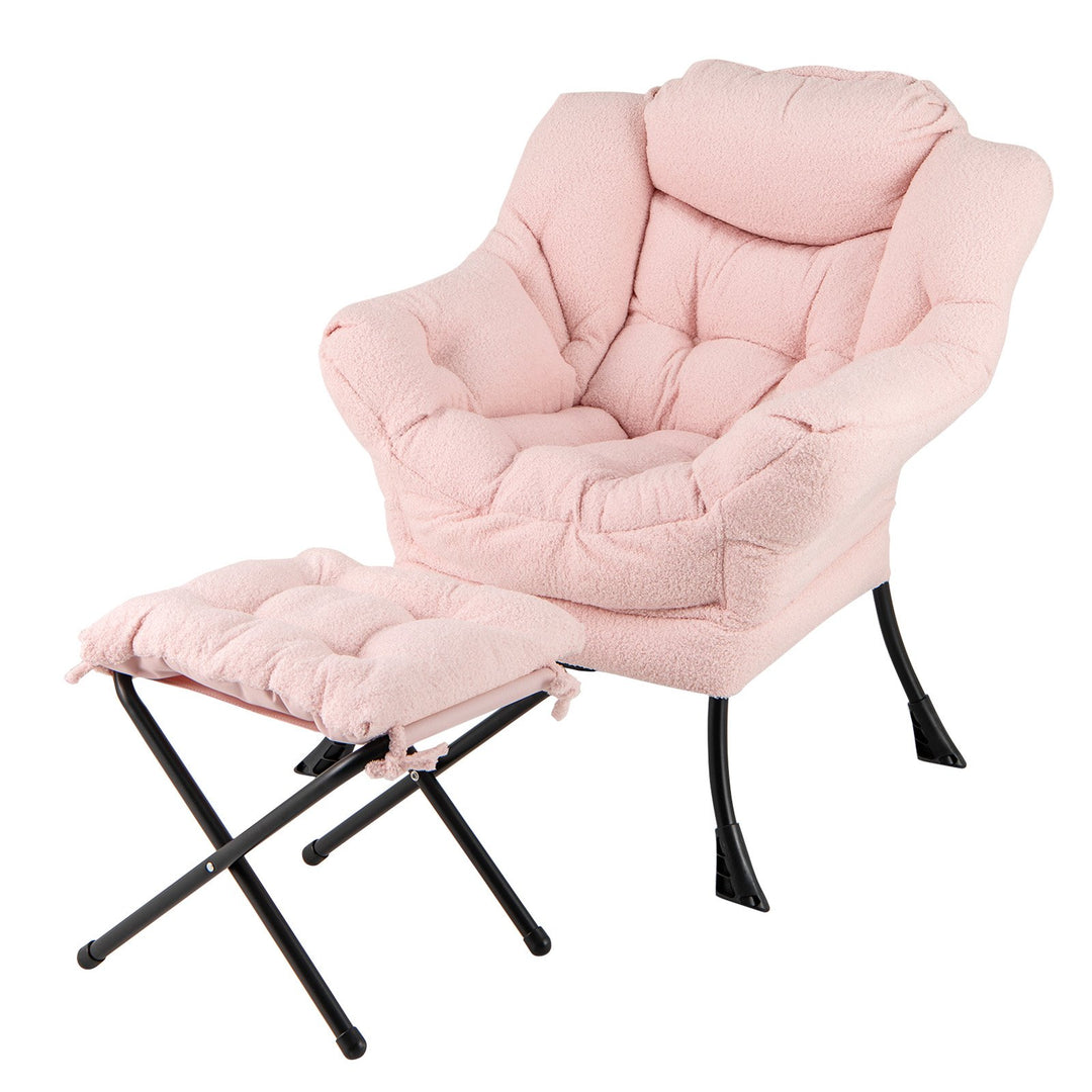 Lazy Chair with Ottoman and Folding Footrest for Living Room Pink - TidySpaces