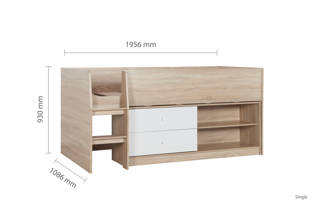Leyton Cabin Bed with Underbed Storage and Versatile Shelving Options for Kids