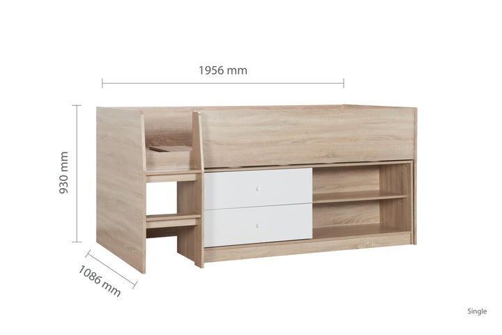 Leyton Cabin Bed with Underbed Storage and Versatile Shelving Options for Kids
