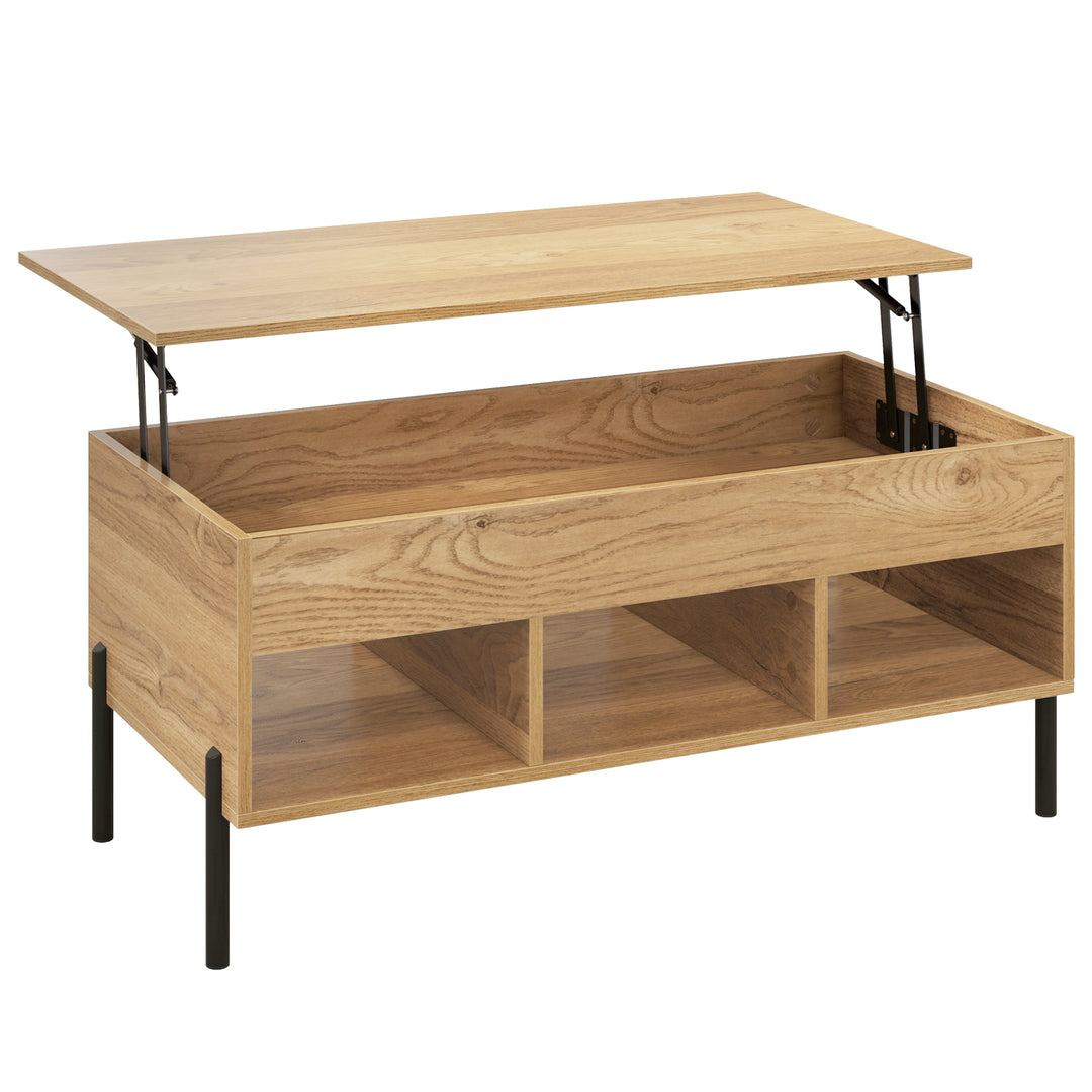 Lift Top Coffee Table with Large Hidden Compartment and 3 Open Cubbies - TidySpaces