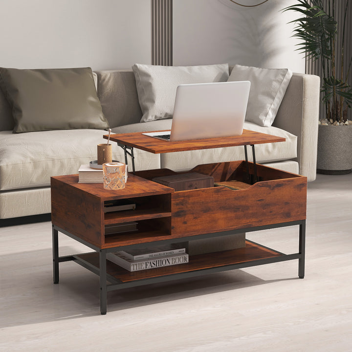 Lift Top Coffee Table with Hidden Compartment and Removable Shelf