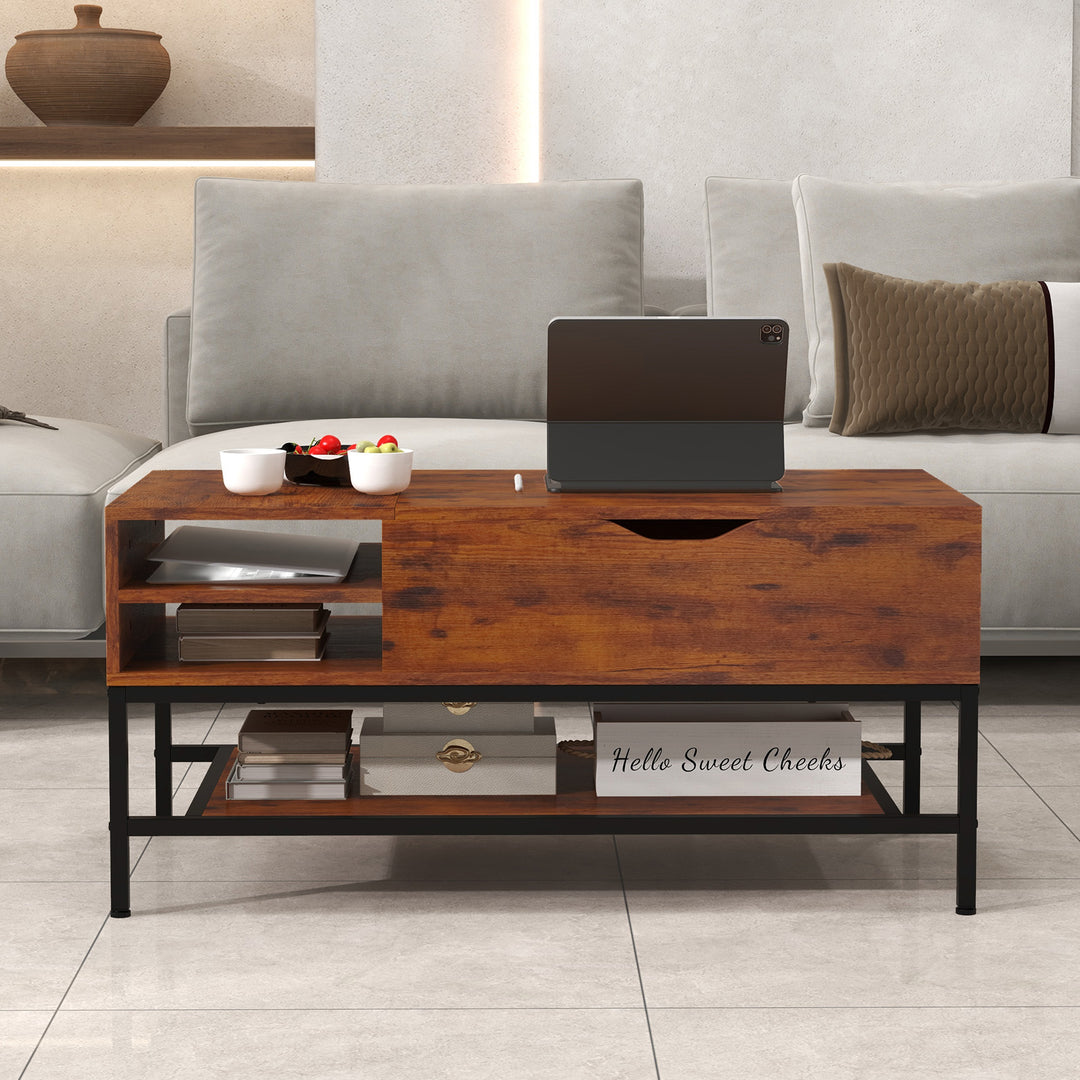 Lift Top Coffee Table with Hidden Compartment and Removable Shelf