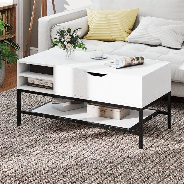 Coffee Table with Lift-Up Top and Hidden Compartment, Wooden Coffee Table Living Room Storage Shelf Brown - TidySpaces