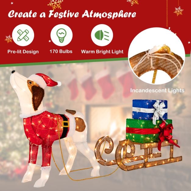 Pre-lit Lighted Christmas Dog Sleigh Gift Boxes Combo Decoration - TidySpaces
