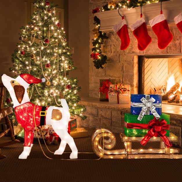 Pre-lit Lighted Christmas Dog Sleigh Gift Boxes Combo Decoration - TidySpaces