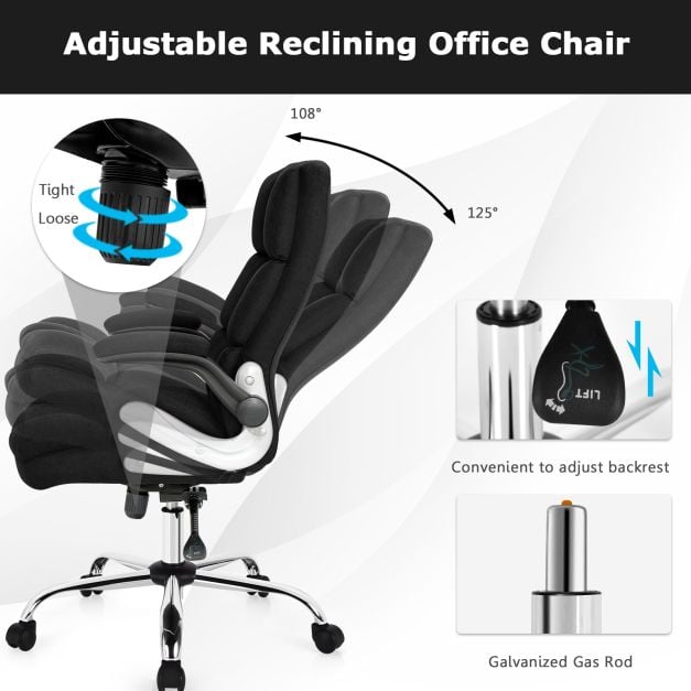 Linen Upholstered Executive Chair with Ergonomic High Back-Black