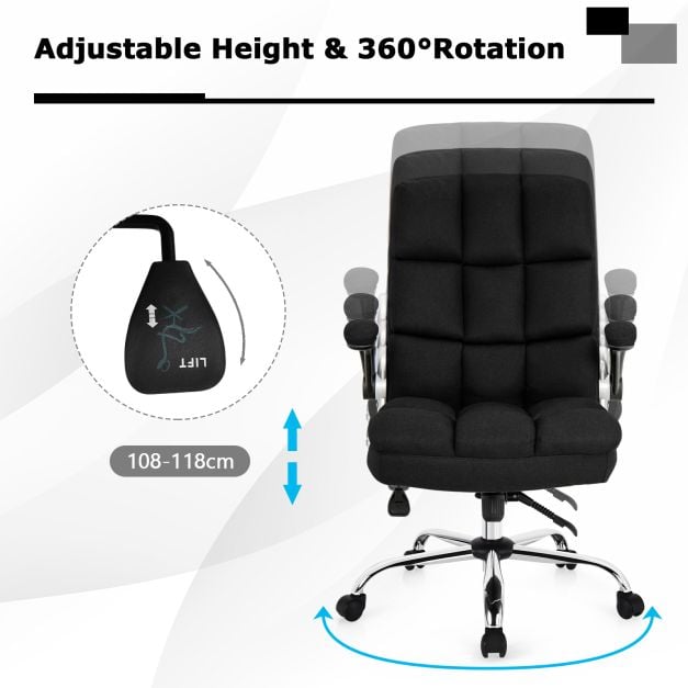 Linen Upholstered Executive Chair with Ergonomic High Back-Black