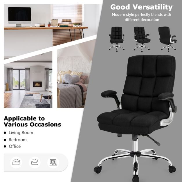 Linen Upholstered Executive Chair with Ergonomic High Back-Black