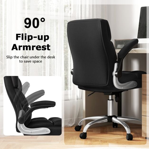 Linen Upholstered Executive Chair with Ergonomic High Back-Black
