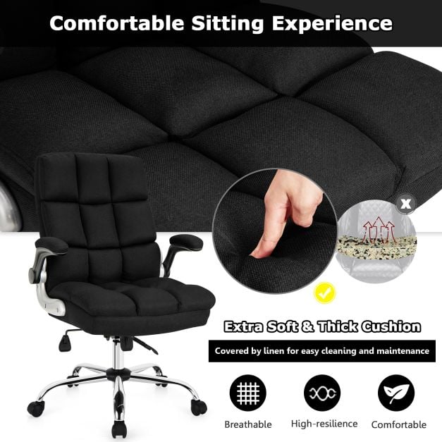 Linen Upholstered Executive Chair with Ergonomic High Back-Black