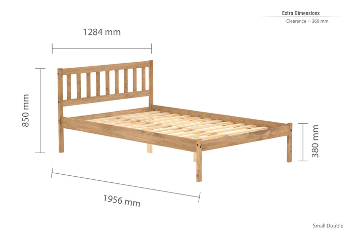 Rustic Pine Bed Frame with Solid Slatted Base for UK Standard Mattresses