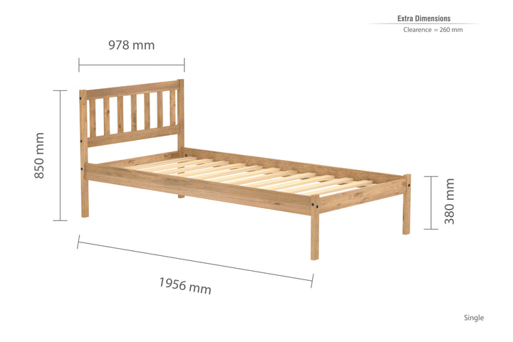 Rustic Pine Bed Frame with Solid Slatted Base for UK Standard Mattresses