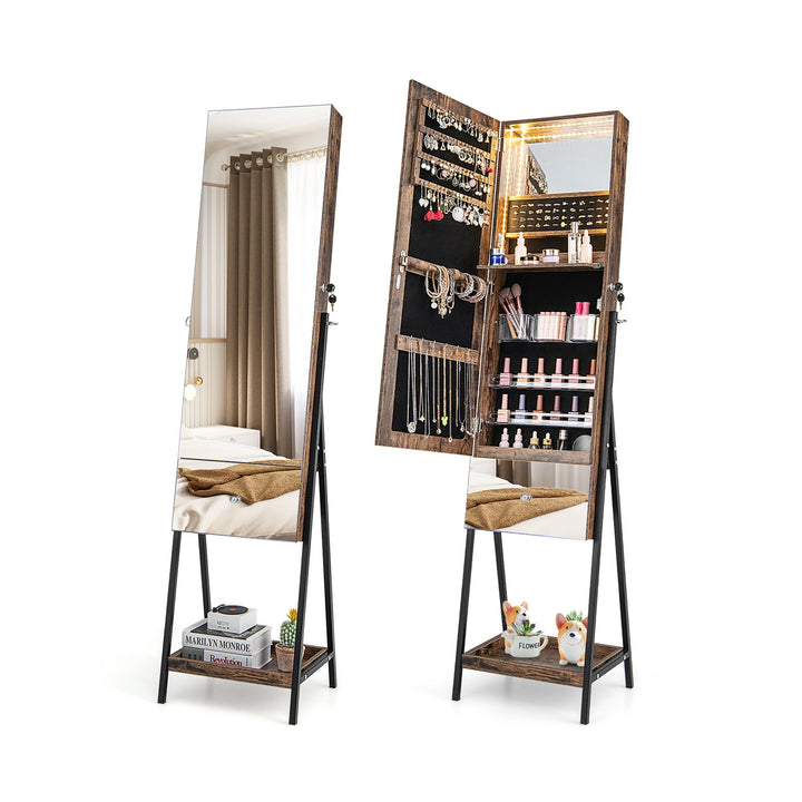 Lockable Freestanding Jewellery Cabinet Armoire with Full-Length Frameless Mirror - TidySpaces