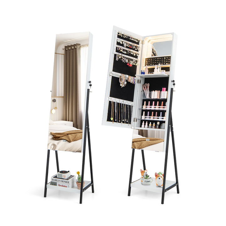 Lockable Freestanding Jewellery Cabinet Armoire with Full-Length Frameless Mirror - TidySpaces