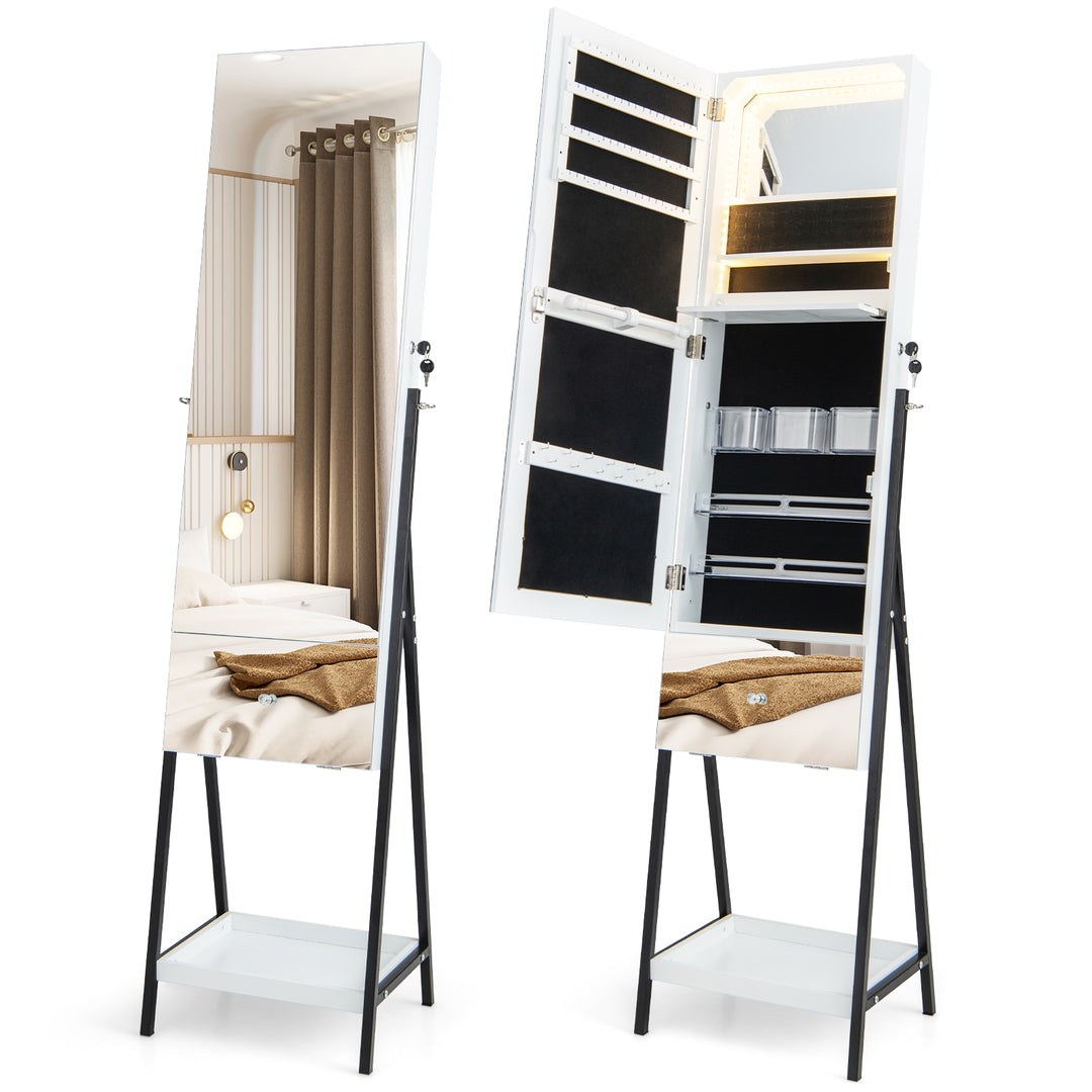 Lockable Freestanding Jewellery Cabinet Armoire with Full-Length Frameless Mirror - TidySpaces