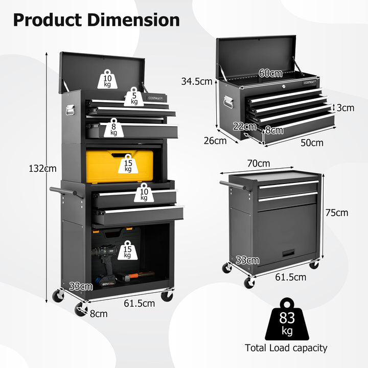 Lockable Tool Storage Cabinet with Handle, Drawers, Wheels and EVA Liner - TidySpaces