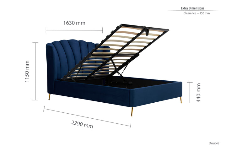 Lottie Ottoman Bed with Contemporary Fan-Shaped Headboard for Modern Bedrooms