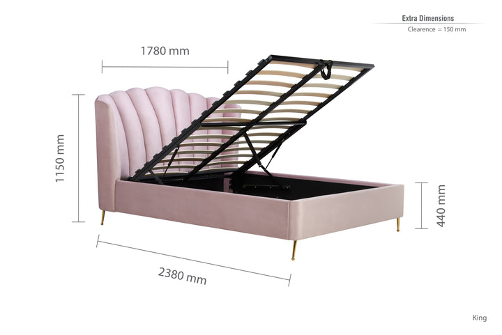 Lottie Ottoman Bed with Contemporary Fan-Shaped Headboard for Modern Bedrooms