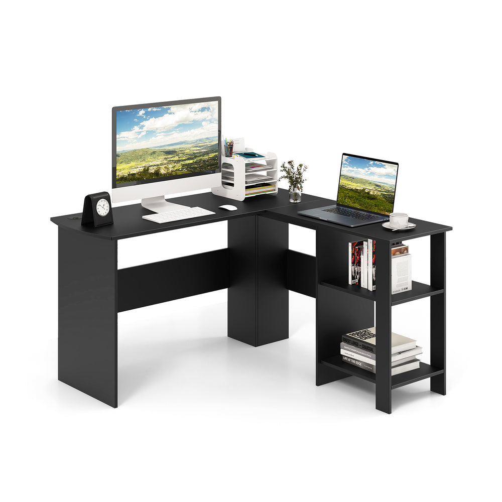 L shaped Computer Desk with 2 Storage Shelves - TidySpaces