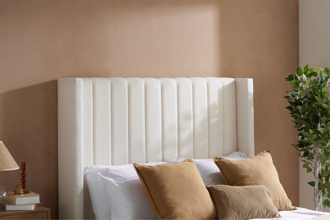 Maisey Ottoman Bed with Luxurious White Bouclé Upholstery for Elegant Bedrooms
