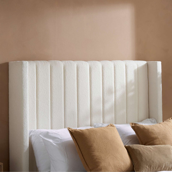 Maisey Ottoman Bed with Luxurious White Bouclé Upholstery for Elegant Bedrooms