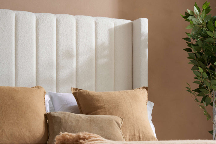 Maisey Ottoman Bed with Luxurious White Bouclé Upholstery for Elegant Bedrooms