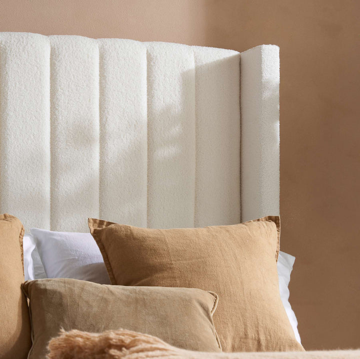 Maisey Ottoman Bed with Luxurious White Bouclé Upholstery for Elegant Bedrooms