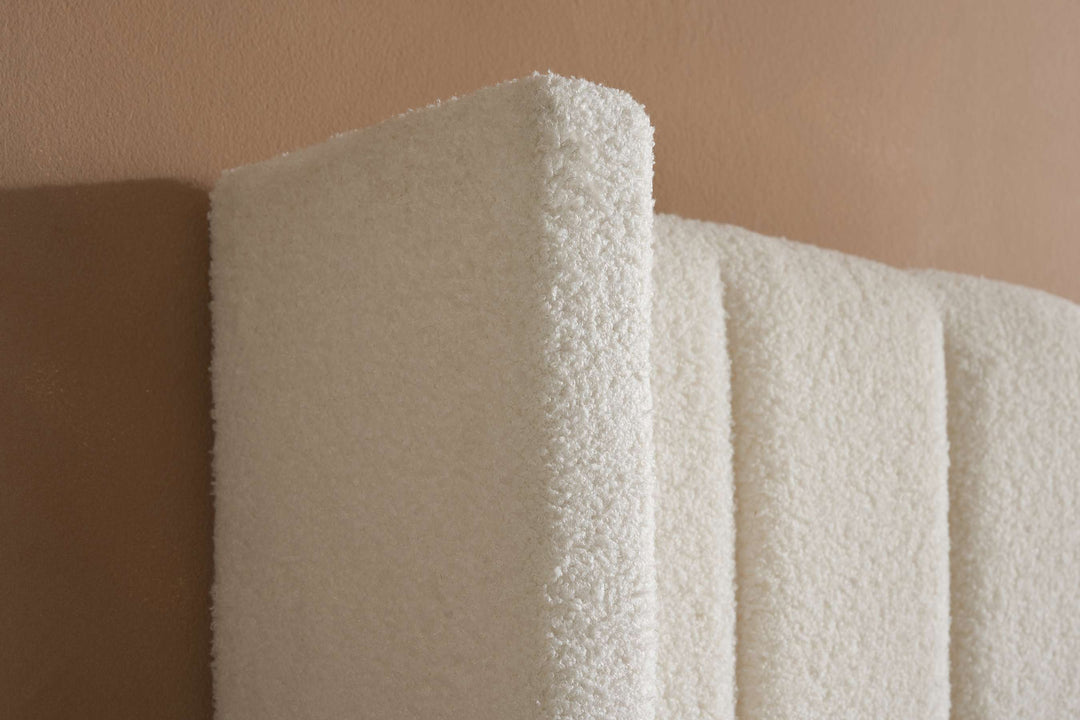 Maisey Ottoman Bed with Luxurious White Bouclé Upholstery for Elegant Bedrooms