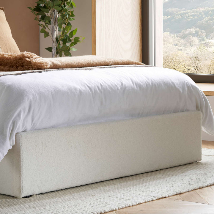 Maisey Ottoman Bed with Luxurious White Bouclé Upholstery for Elegant Bedrooms