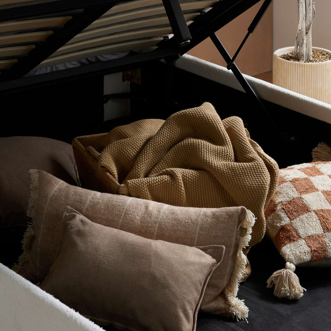 Maisey Ottoman Bed with Luxurious White Bouclé Upholstery for Elegant Bedrooms