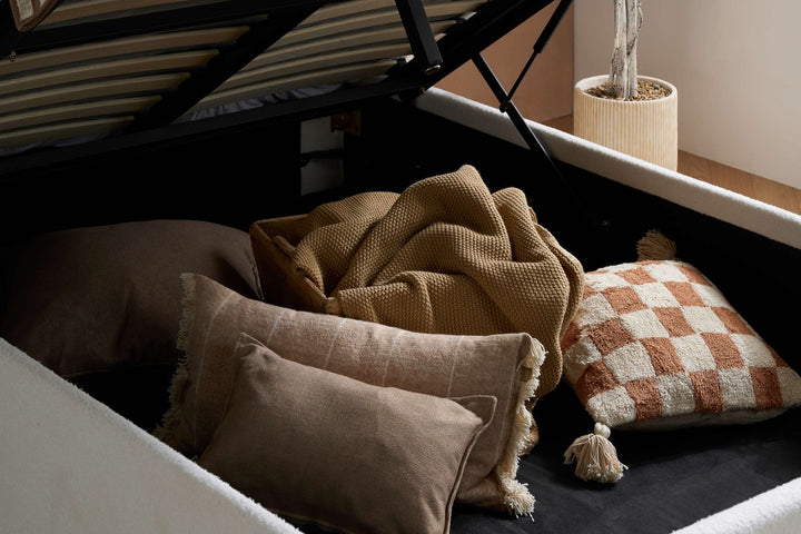 Maisey Ottoman Bed with Luxurious White Bouclé Upholstery for Elegant Bedrooms