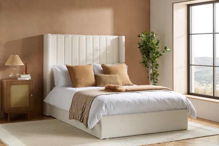 Maisey Ottoman Bed with Luxurious White Bouclé Upholstery for Elegant Bedrooms