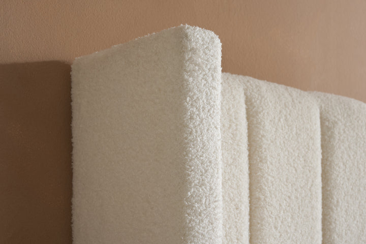 Maisey Ottoman Bed with Luxurious White Bouclé Upholstery for Elegant Bedrooms